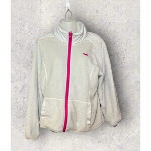Hollister Women’s Size Large Full Zip White  High Neck Fleece Jacket Warm Soft